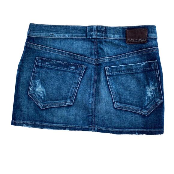 New Goldsign Blitz Embroidered Distressed Button Fly Jean Denim Mini Skirt 27 - Picture 11 of 14